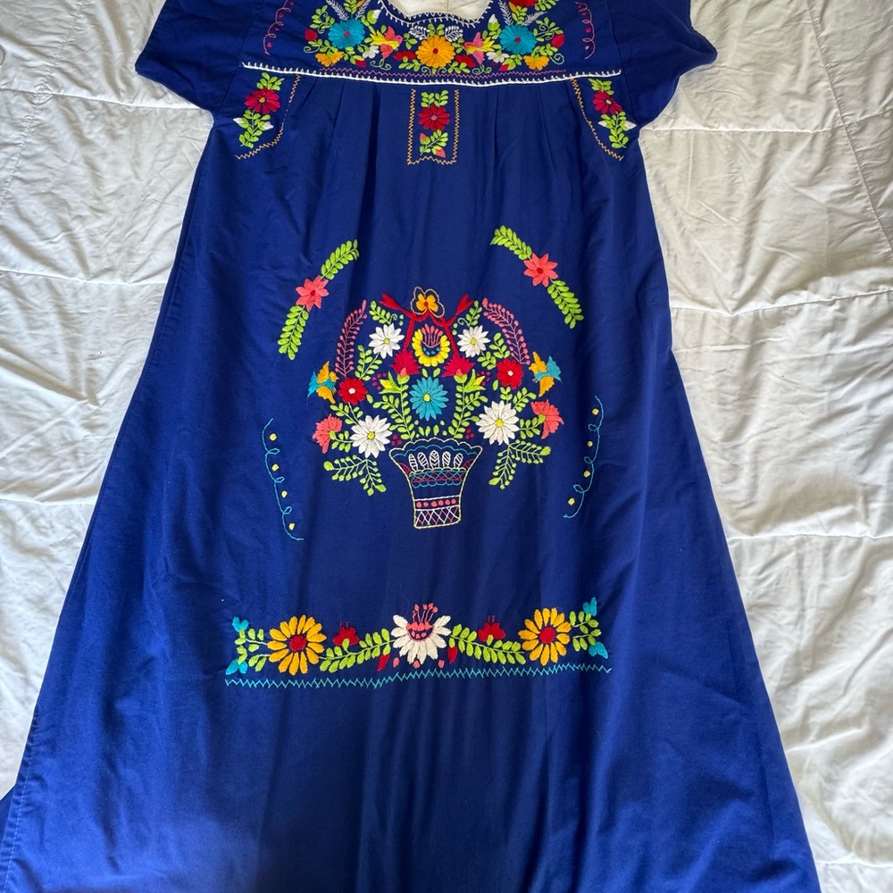 Floral Embroidered Blue Dress
